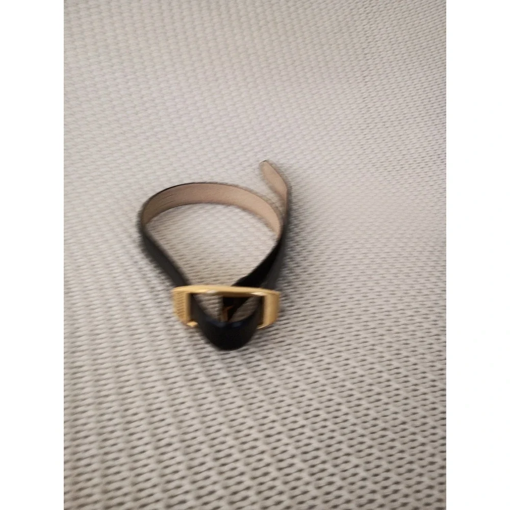VTG Perry‎ Ellis Black Leather Skinny Belt Gold Tone Buckle L 33